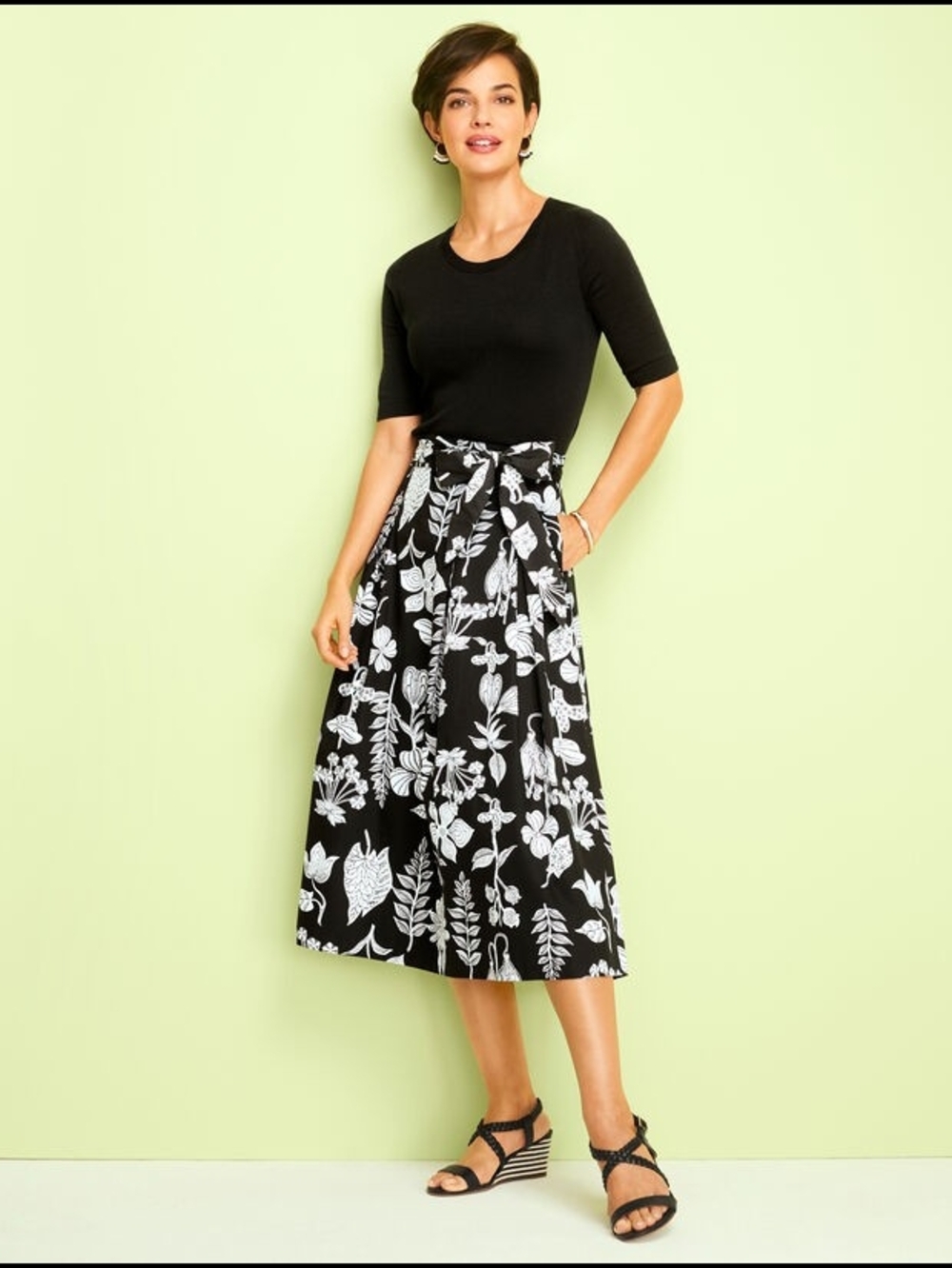 Talbot Pleated Floral Belted Midi Skirt Size 6P